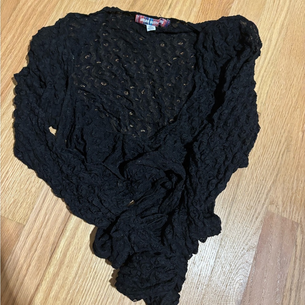 Urban Outfitters Black Cable Knit Wrap Top